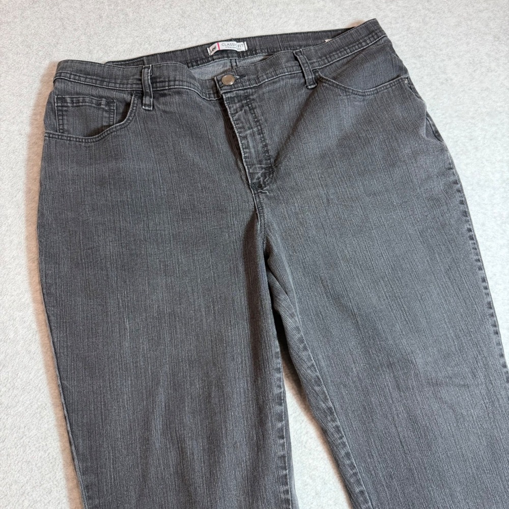 Lee Classic Fit Straight Leg Jeans Women 20W Petite Dark Gray Stretch Denim